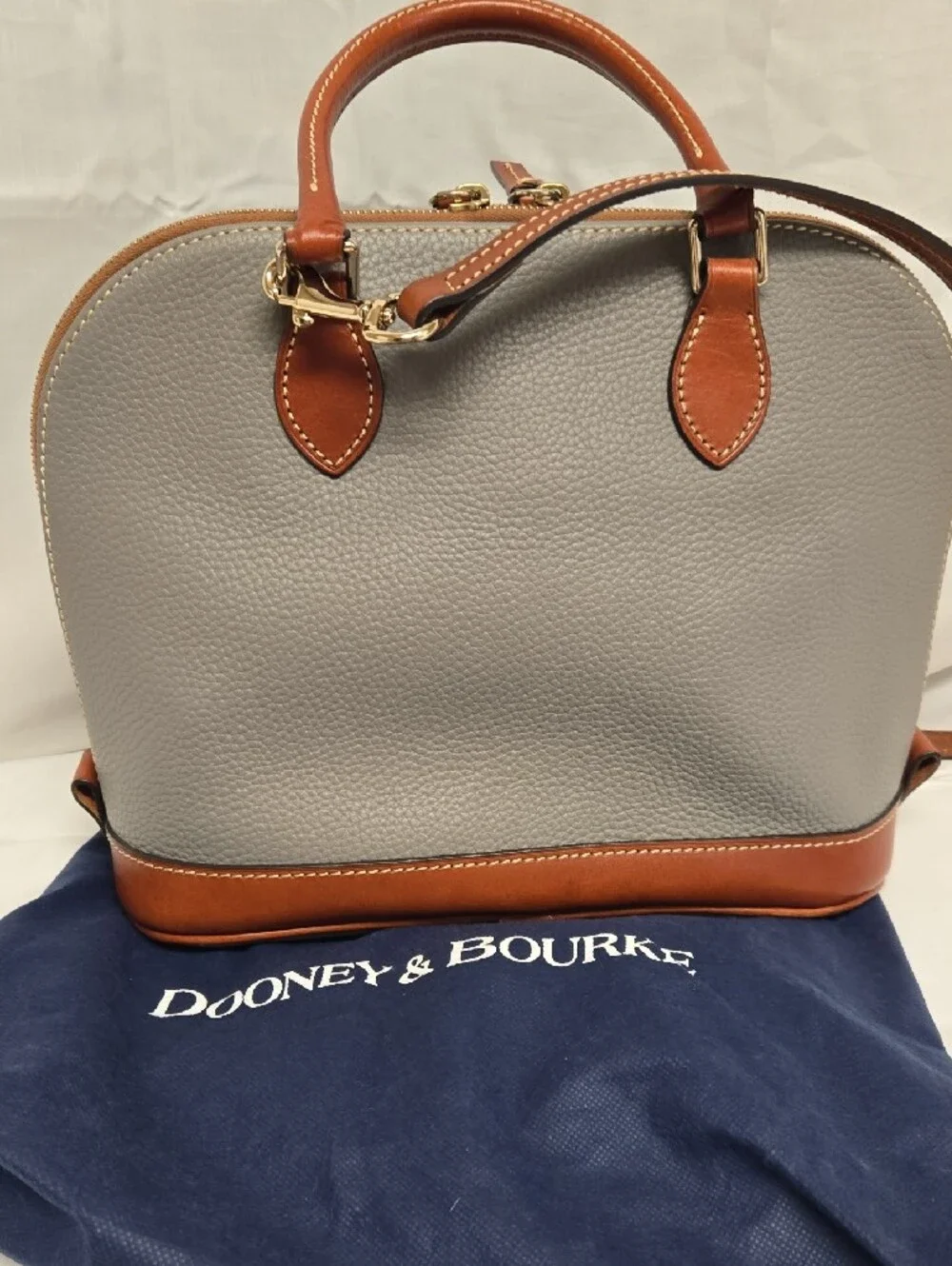 Dooney & Bourke Gray and Tan Leather Dome Satchel